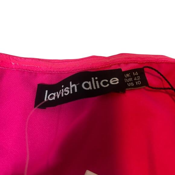 Lavish Alice Hot Pink Strapless Corset Bodycon Midi Cocktail Dress 10 NWT - Picture 7 of 8